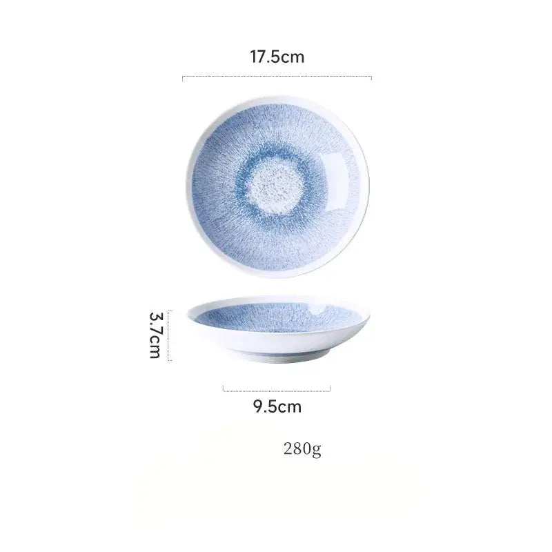 Japanese style blue & white ceramic deep dish bowl dining room patterned