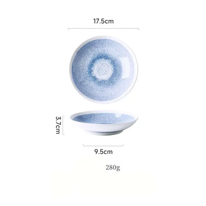 Japanese style blue & white ceramic deep dish bowl dining room patterned