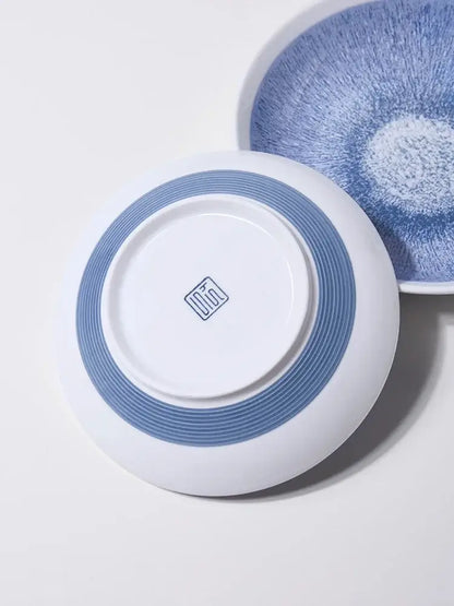 Japanese style blue & white ceramic deep dish bowl dining room patterned