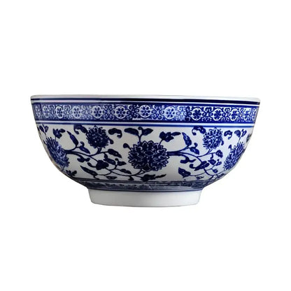 Japanese style blue & white ceramic noodle bowl dining room set of 3