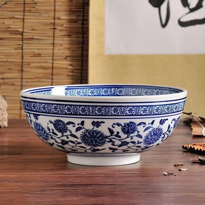 Japanese style blue & white ceramic noodle bowl dining room set of 3