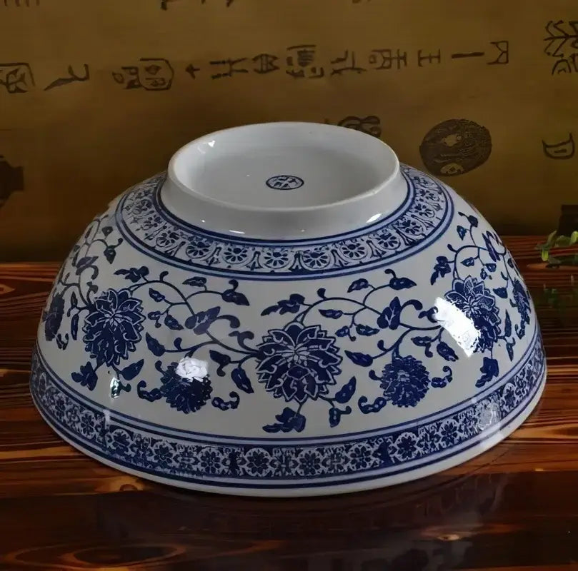 Japanese style blue & white ceramic noodle bowl dining room set of 3