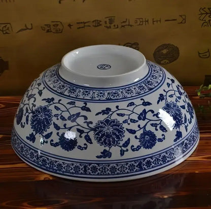 Japanese style blue & white ceramic noodle bowl dining room set of 3