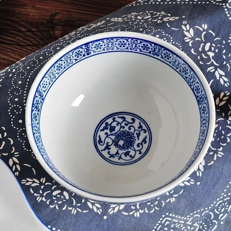 Japanese style blue & white ceramic noodle bowl dining room set of 3