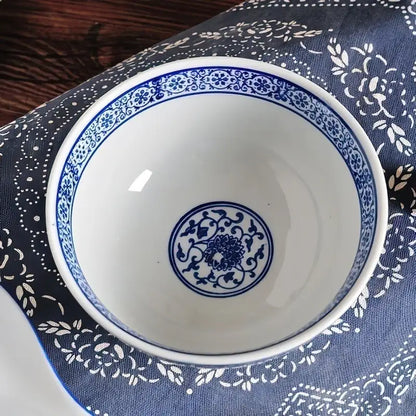 Japanese style blue & white ceramic noodle bowl dining room set of 3