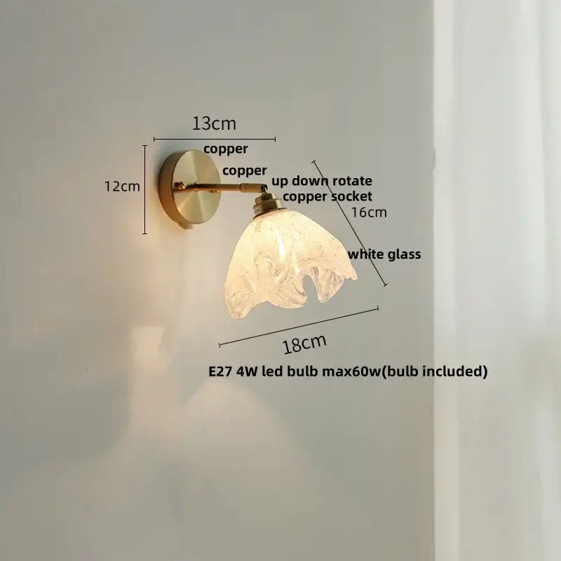 Japanese style brass and white glass wall sconce bedroom pull light