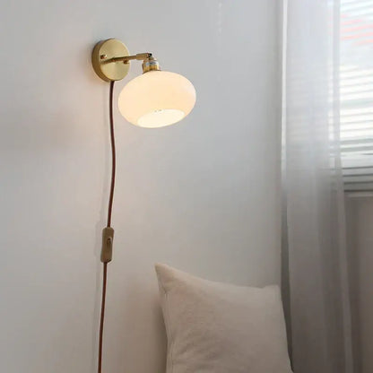 Japanese style brass and white glass wall sconce bedroom pull light