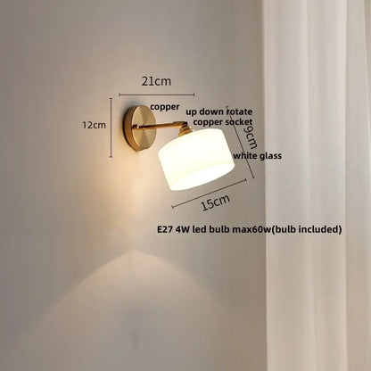 Japanese style brass and white glass wall sconce bedroom pull light
