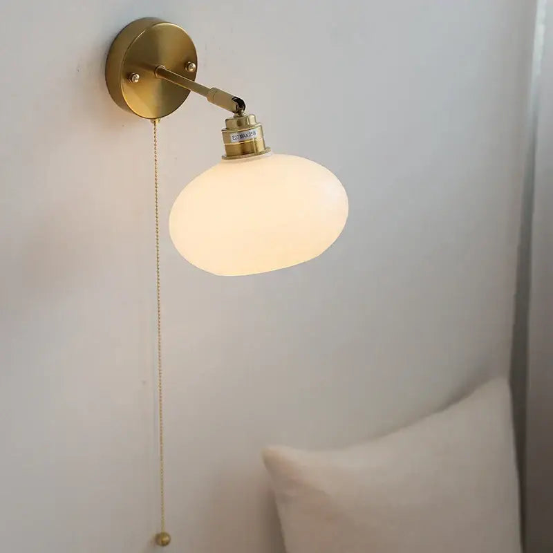 Japanese style brass and white glass wall sconce bedroom pull light