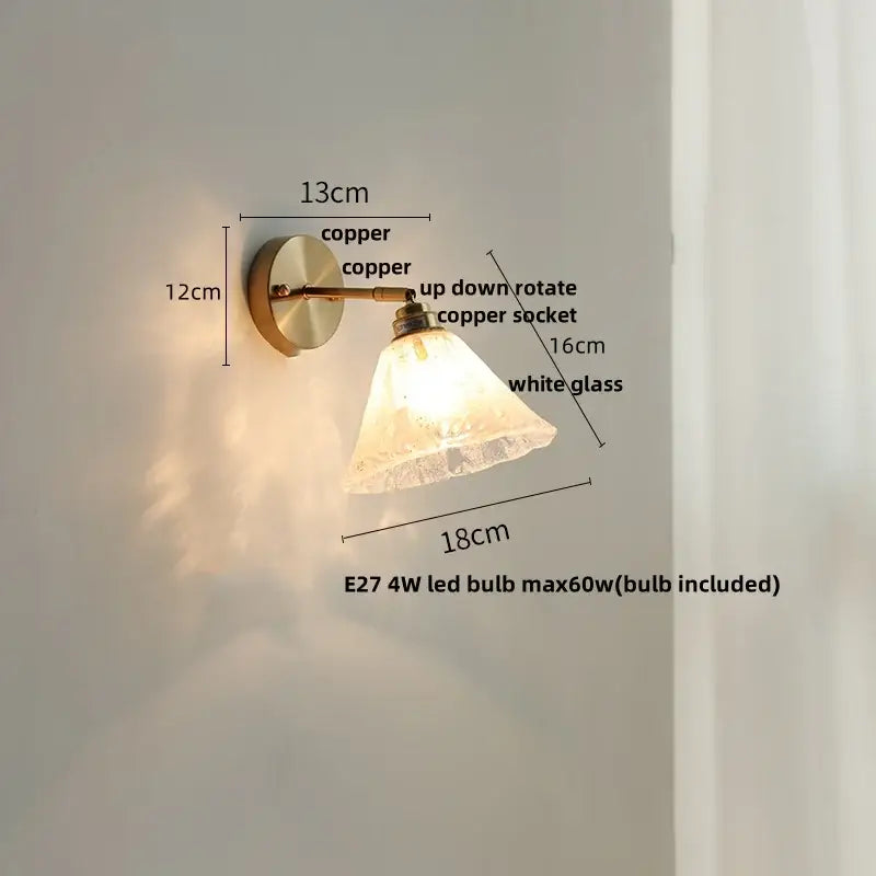 Japanese style brass and white glass wall sconce bedroom pull light