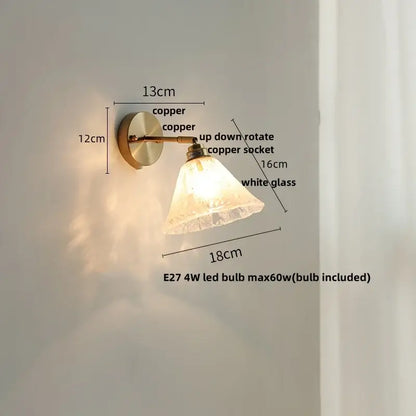 Japanese style brass and white glass wall sconce bedroom pull light