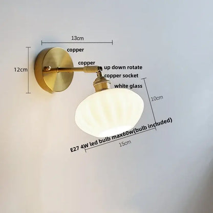 Japanese style brass and white glass wall sconce bedroom pull light