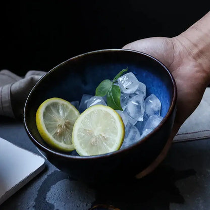 Japanese style deep blue ceramic salad bowl set dining room tableware