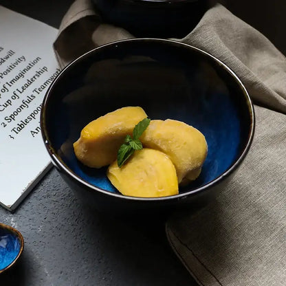Japanese style deep blue ceramic salad bowl set dining room tableware