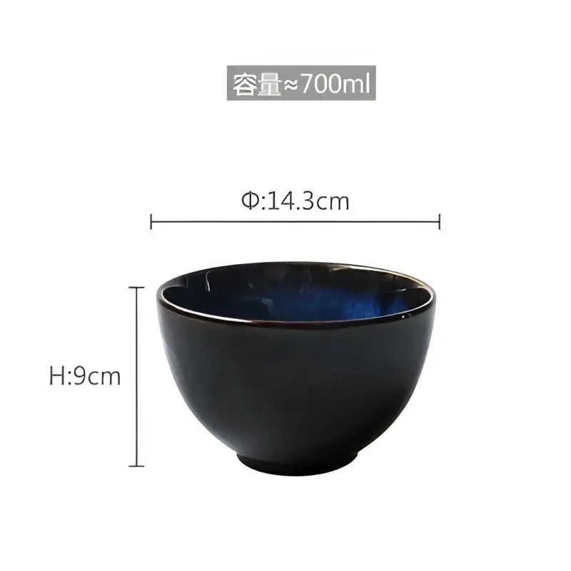 Japanese style deep blue ceramic salad bowl set dining room tableware