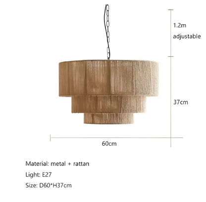 Japanese style golden tiered hemp rope pendant lights bedroom