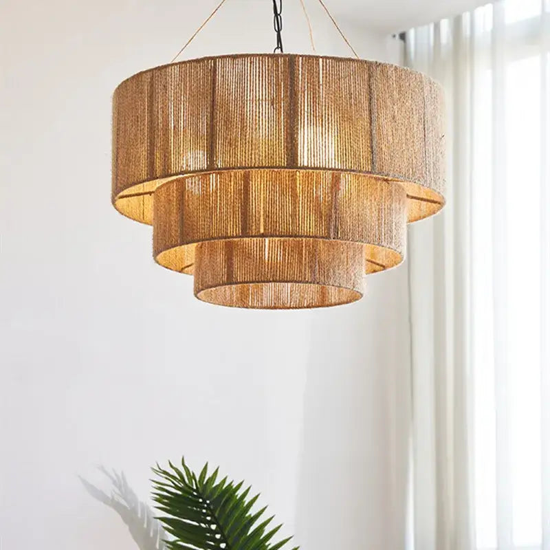 Japanese style golden tiered hemp rope pendant lights bedroom
