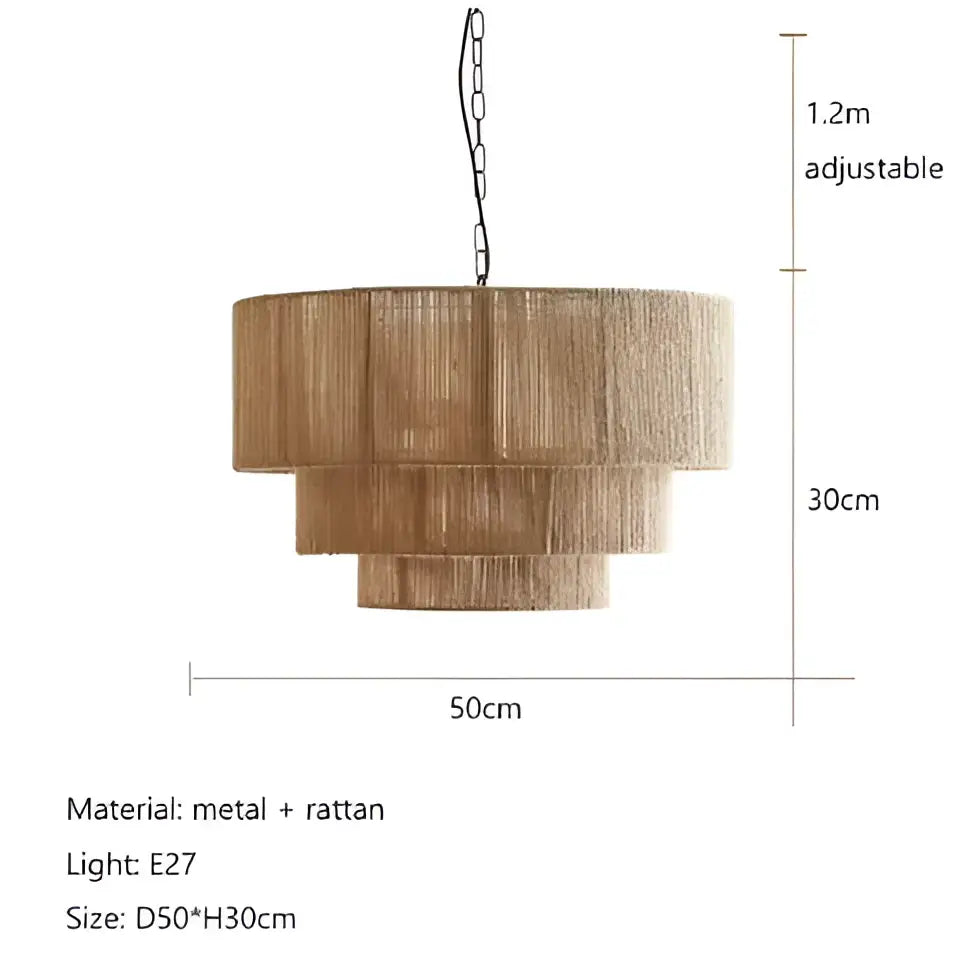 Japanese style golden tiered hemp rope pendant lights bedroom
