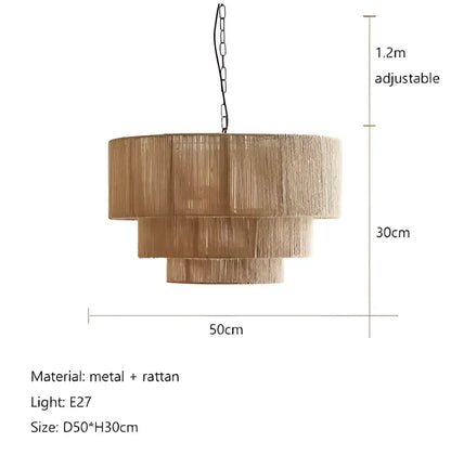Japanese style golden tiered hemp rope pendant lights bedroom