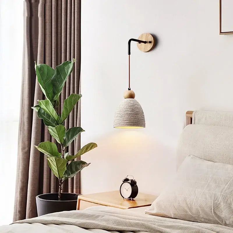 Japanese style led wood wall light white & gray – bedroom pull chain