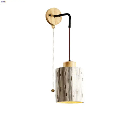 Japanese style led wood wall light white & gray – bedroom pull chain