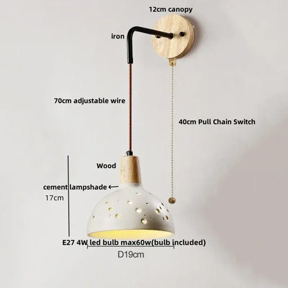 Japanese style led wood wall light white & gray – bedroom pull chain