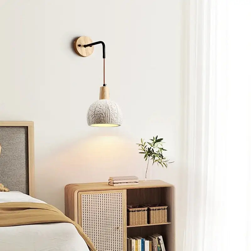 Japanese style led wood wall light white & gray – bedroom pull chain