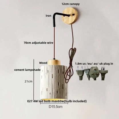 Japanese style led wood wall light white & gray – bedroom pull chain