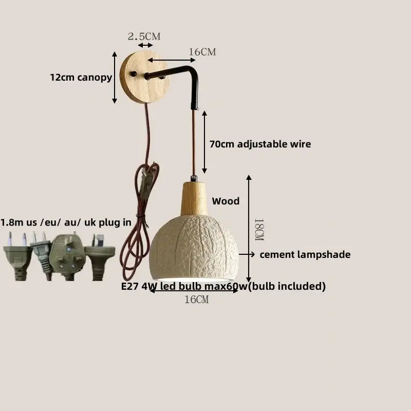 Japanese style led wood wall light white & gray – bedroom pull chain