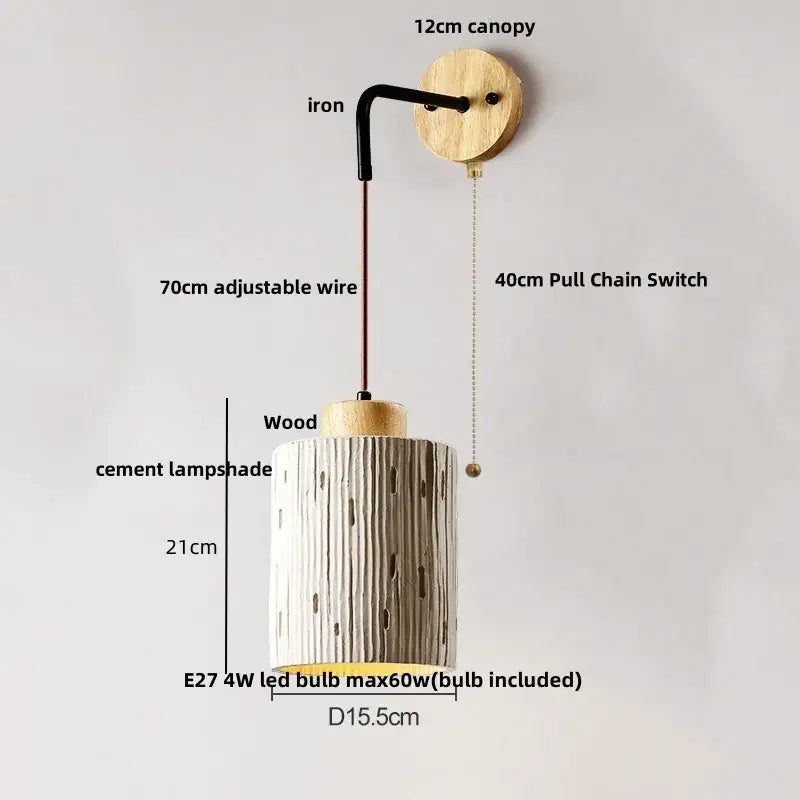 Japanese style led wood wall light white & gray – bedroom pull chain