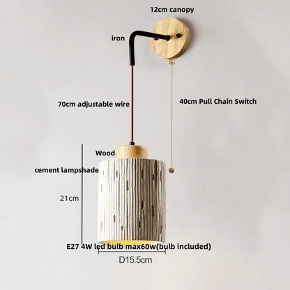 Japanese style led wood wall light white & gray – bedroom pull chain