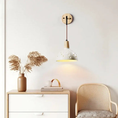 Japanese style led wood wall light white & gray – bedroom pull chain