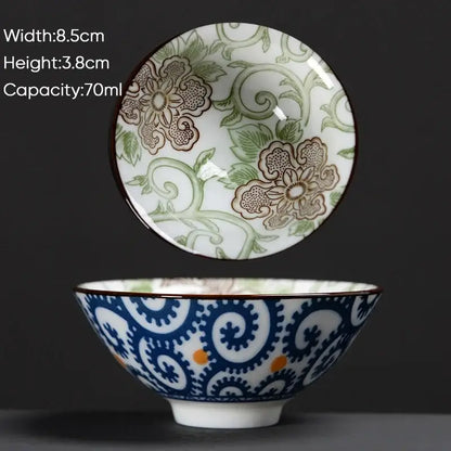 Japanese style multi color ceramic kung fu tea cup set dining room