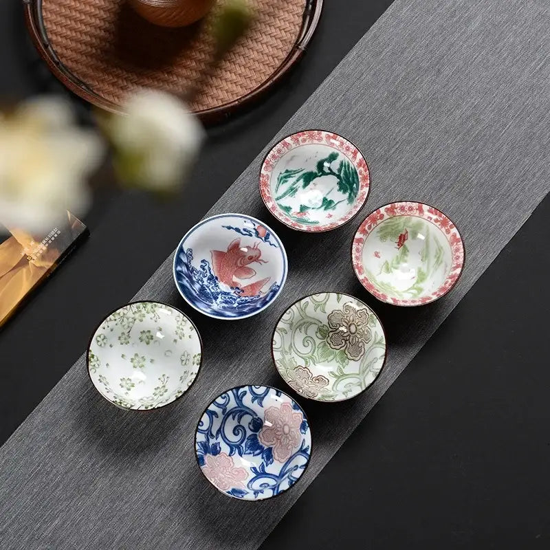 Japanese style multi color ceramic kung fu tea cup set dining room