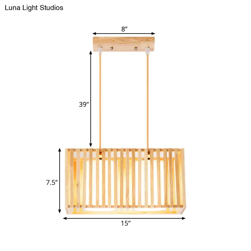 Japanese style rubber wood cuboid cage pendant – dining table light