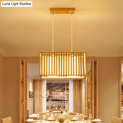 Japanese style rubber wood cuboid cage pendant – dining table light