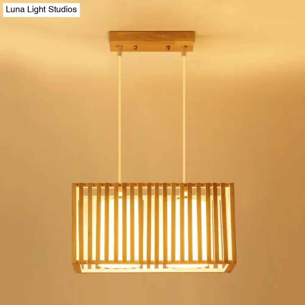 Japanese style rubber wood cuboid cage pendant – dining table light
