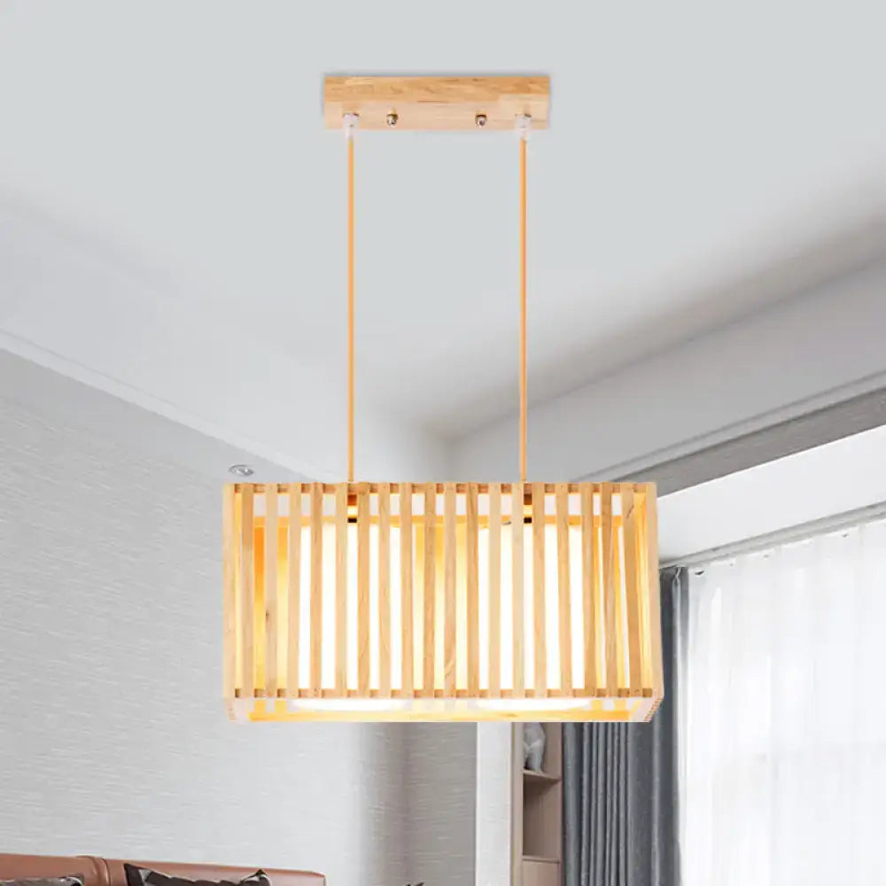 Japanese style rubber wood cuboid cage pendant – dining table light