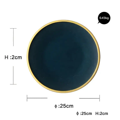 Japanese style teal & gold ceramic dinner plate dining room set