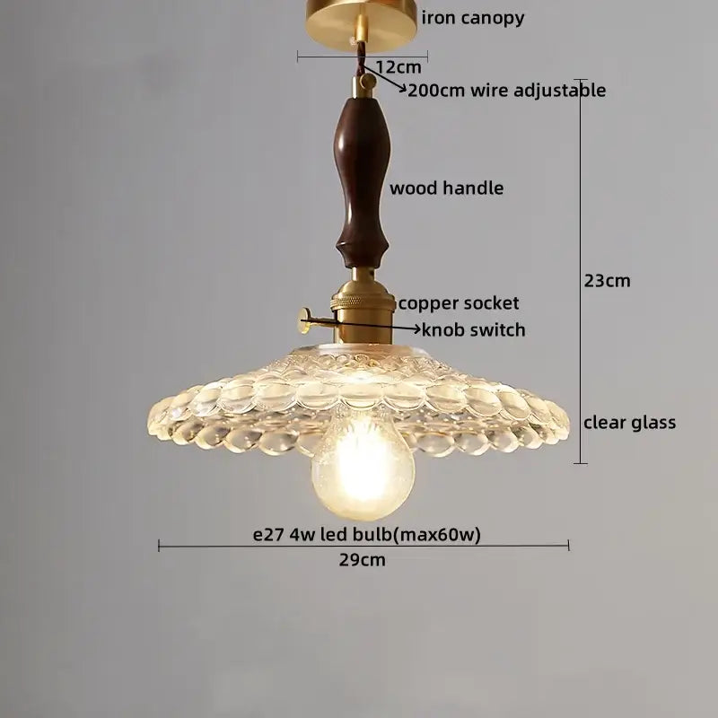 Japanese style textured clear glass pendant lamp dining room wood trim