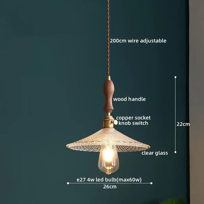 Japanese style textured clear glass pendant lamp dining room wood trim