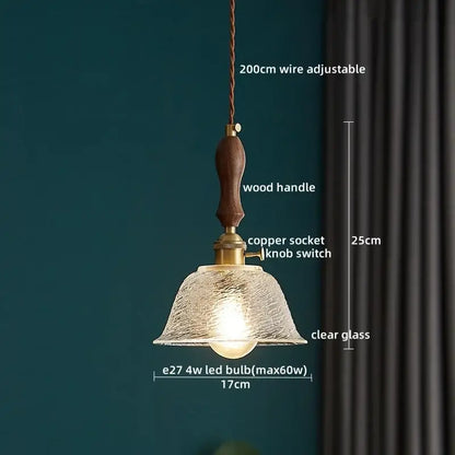 Japanese style textured clear glass pendant lamp dining room wood trim