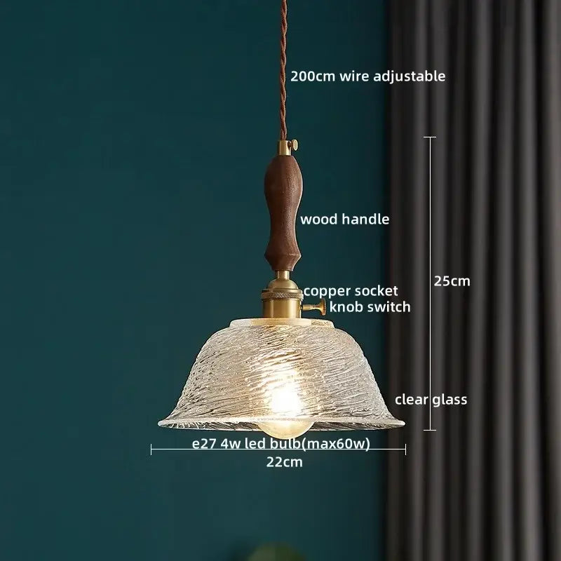 Japanese style textured clear glass pendant lamp dining room wood trim