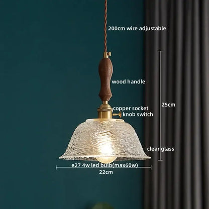 Japanese style textured clear glass pendant lamp dining room wood trim