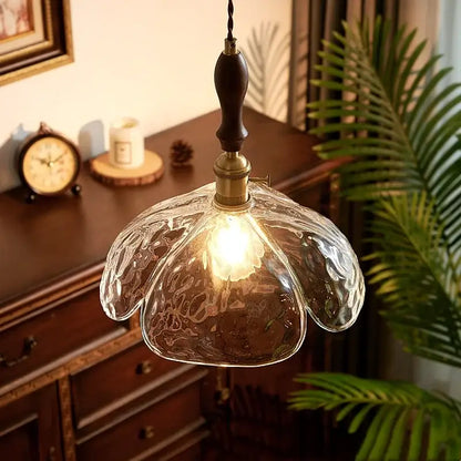 Japanese style textured clear glass pendant lamp dining room wood trim