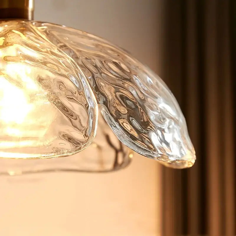 Japanese style textured clear glass pendant lamp dining room wood trim
