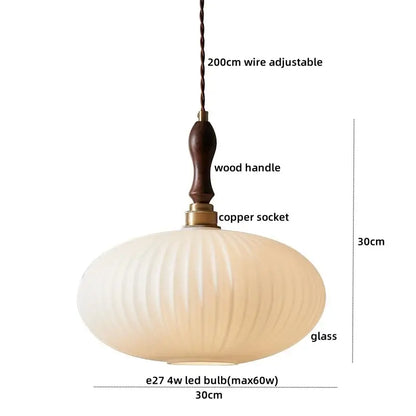 Japanese style textured clear glass pendant lamp dining room wood trim