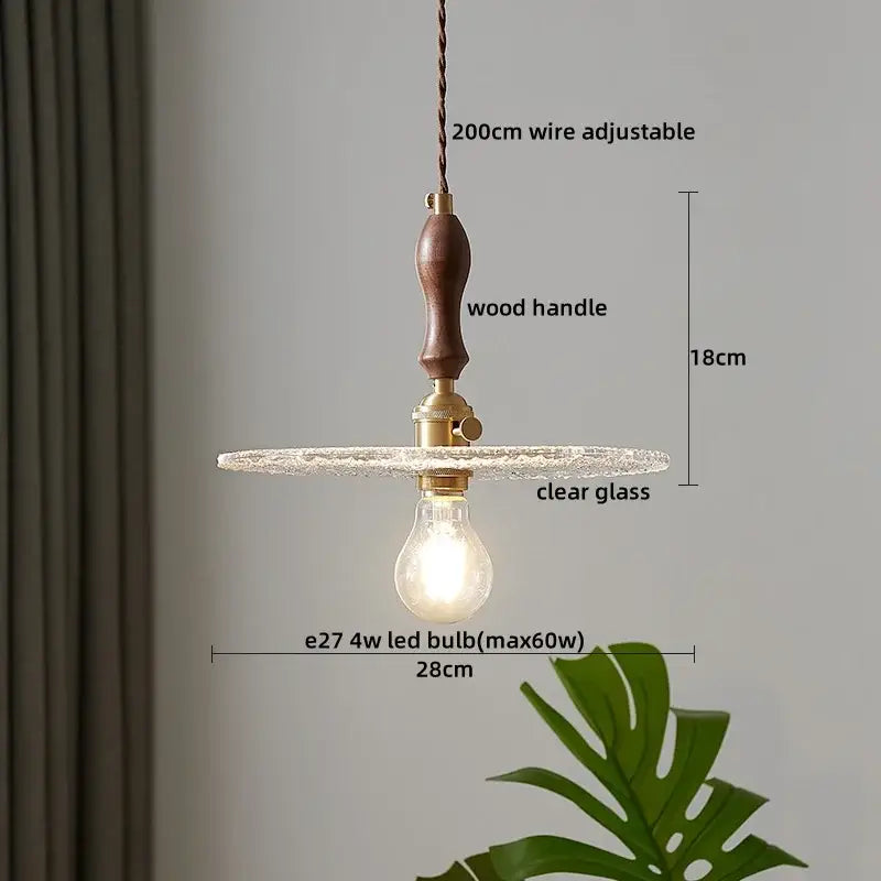 Japanese style textured clear glass pendant lamp dining room wood trim