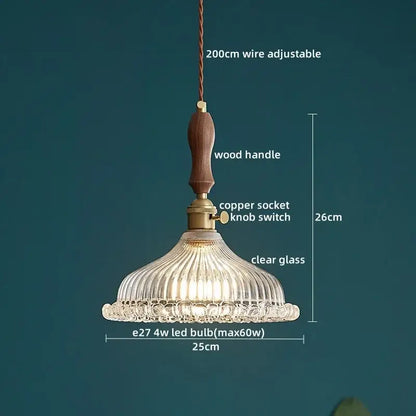 Japanese style textured clear glass pendant lamp dining room wood trim