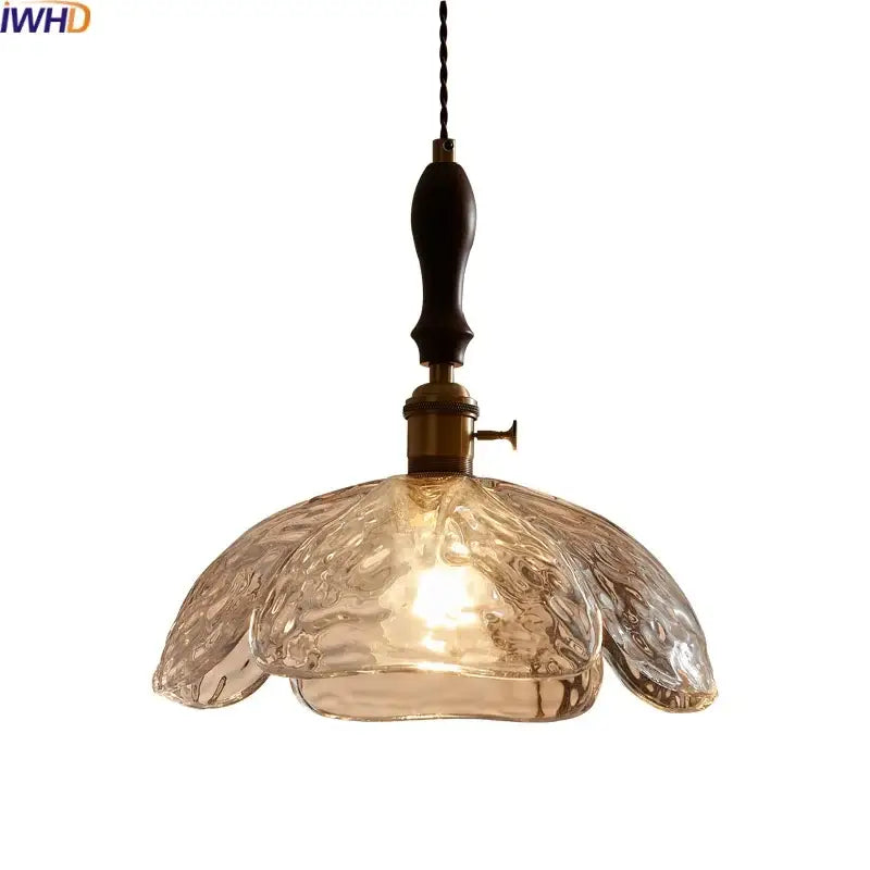 Japanese style textured clear glass pendant lamp dining room wood trim